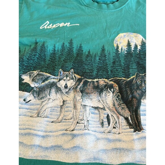 Vintage 1991 Aspen Colorado Wolf Pack T-Shirt Cal Cru Habitat Wildlife AOP Large - Picture 5 of 11